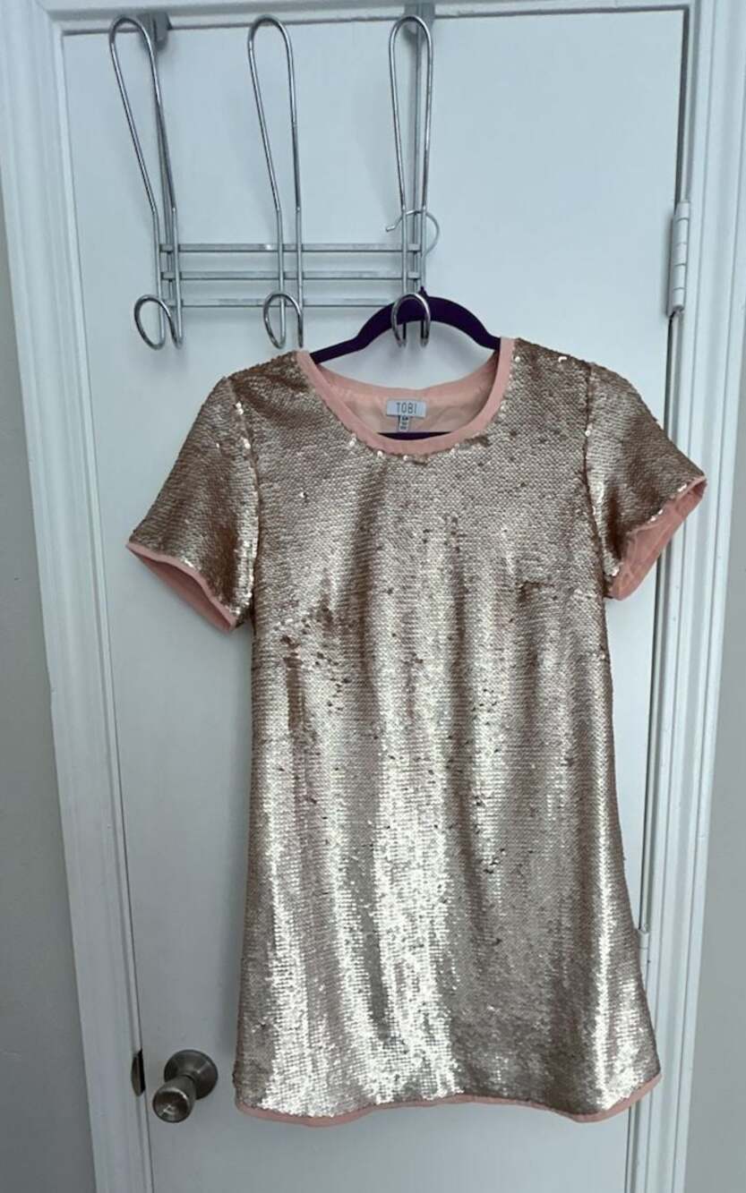 Tobi Rose Gold Sequin Short Sleeve Shift Dress